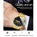 2020 marca OLEVS, cronógrafo de negocios para hombre, reloj de pulsera impermeable de cuarzo, fase lunar, correa de acero inoxidable dorado para hombre, reloj